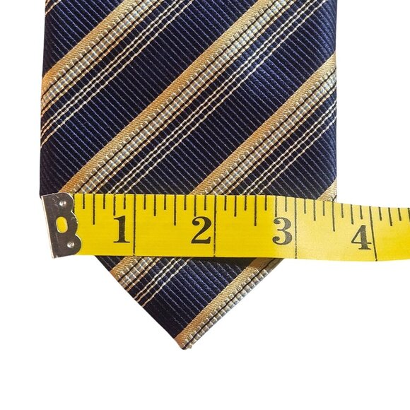 Canali Mens Navy Gold Silk Necktie Quiet Luxury Minimalist Preppy core - Picture 6 of 12
